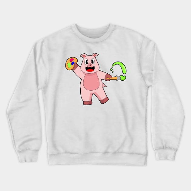 Pig Painting Paint brush Color Crewneck Sweatshirt by Markus Schnabel